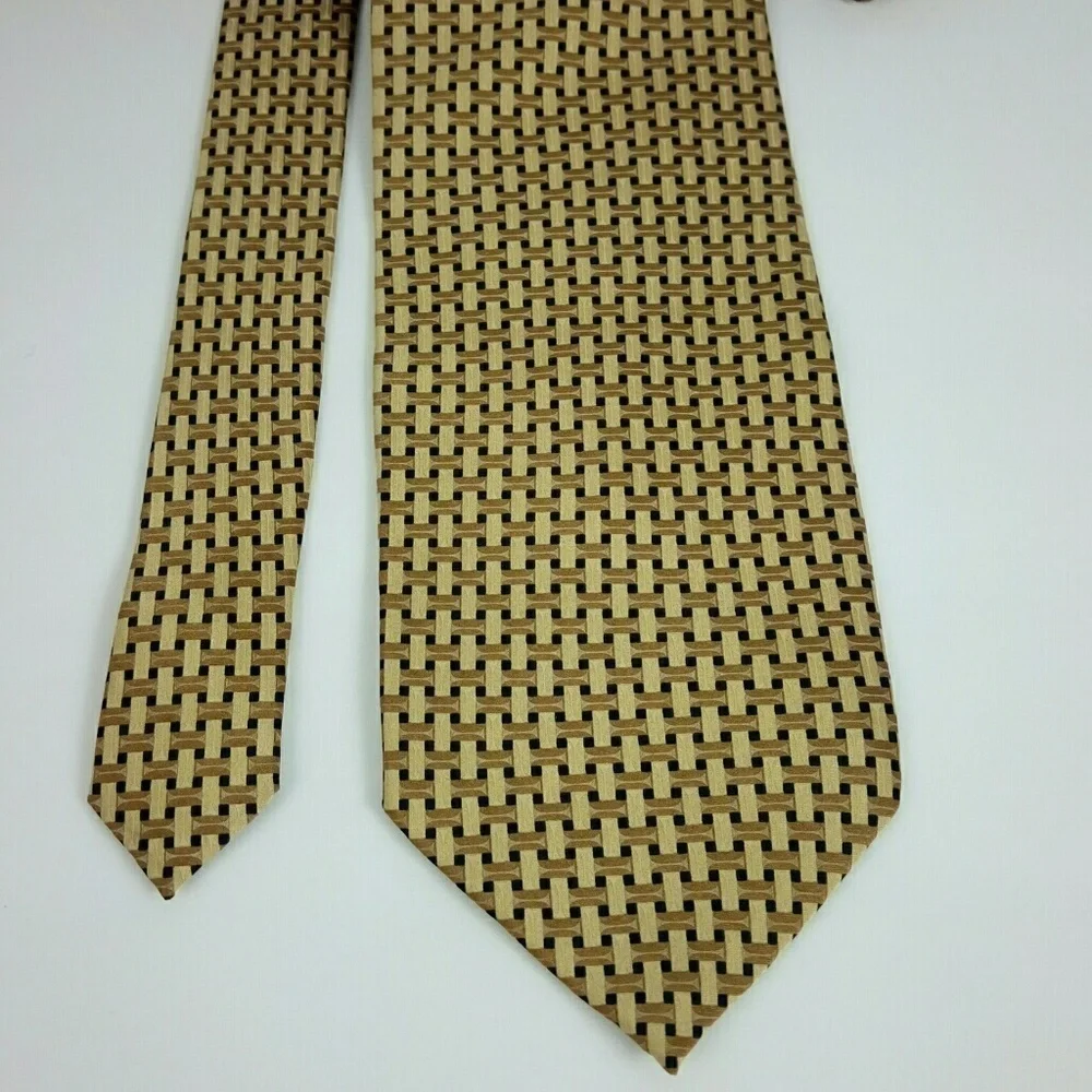 Dimoggio Gold Brown Black Geometric Silk Tie